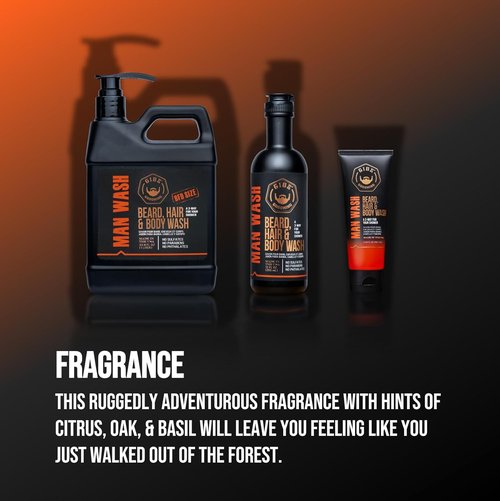 GIBS Grooming Man Wash - 3-in-1 Beard, Hair & Body Soap - Citrus Oak Basil Scent - Sulfate-Free & Nourishing