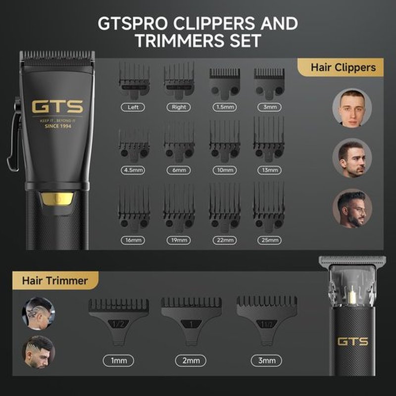 GTSPRO Hair Clippers for Men Professional, Cordless Clippers for Hair Cutting, Mens Hair Clippers and Trimmer Kit for Barber with LED Display 15 Guide Combs