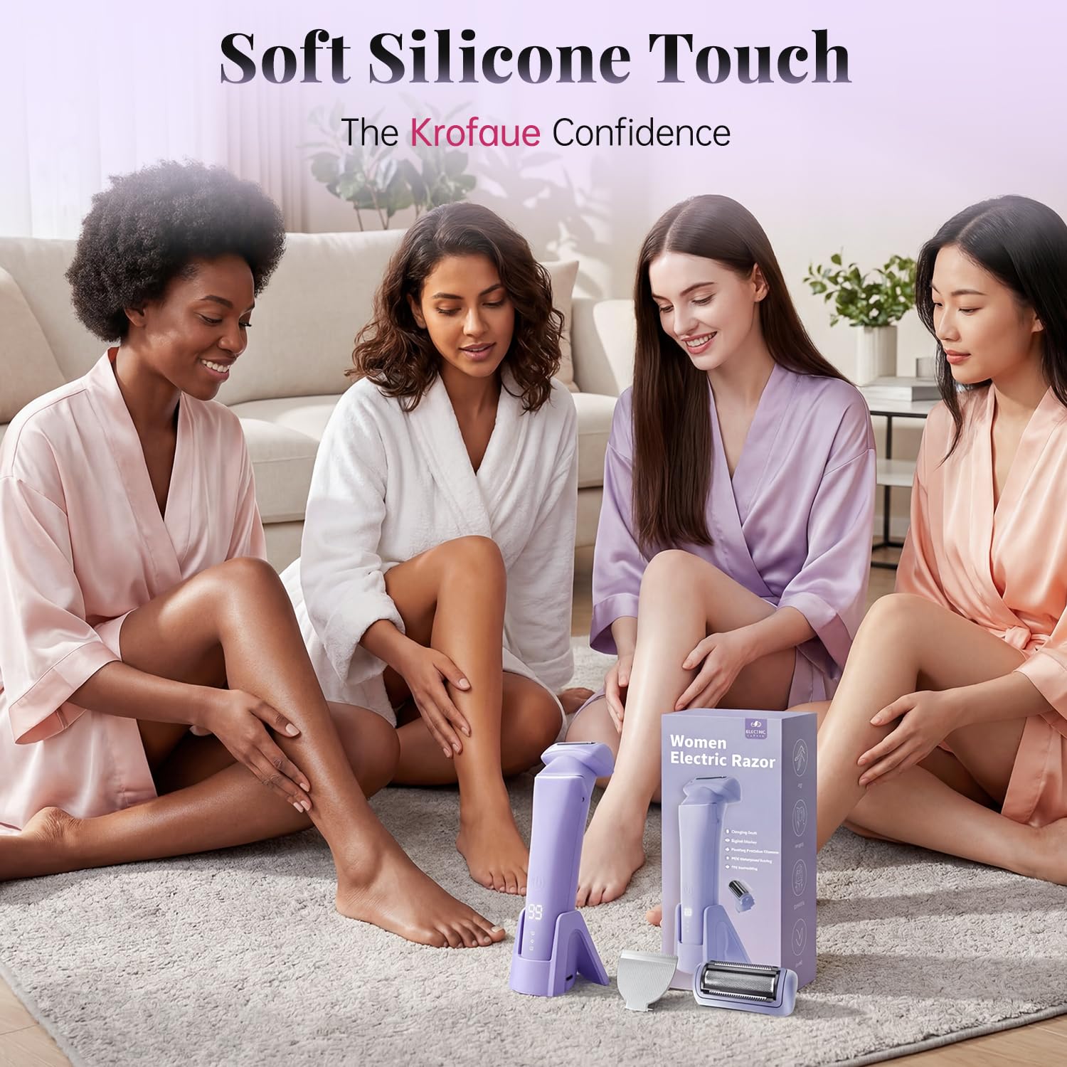 Krofaue Bikini Trimmer for Women, Gentle Painless Electric Razor for Silk Skin, IPX6 Waterproof Pubic Hair Trimmer & Body Shaver, Easy to Use & Clean, for Arms, Legs, Underarms, Private Area
