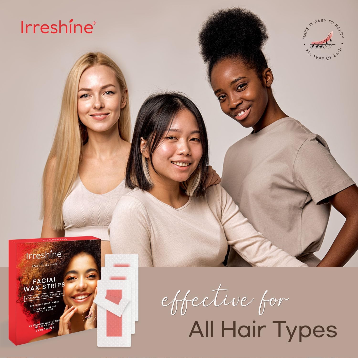irreshine Facial Wax Strips Hair Removal for Women: Face Upper Lip Eyebrow Chin Waxing Hair Remover Kit - Natural & Vegan Ready to Use At Home & Travel, Sensitive Skin Friendly - 36 Ct