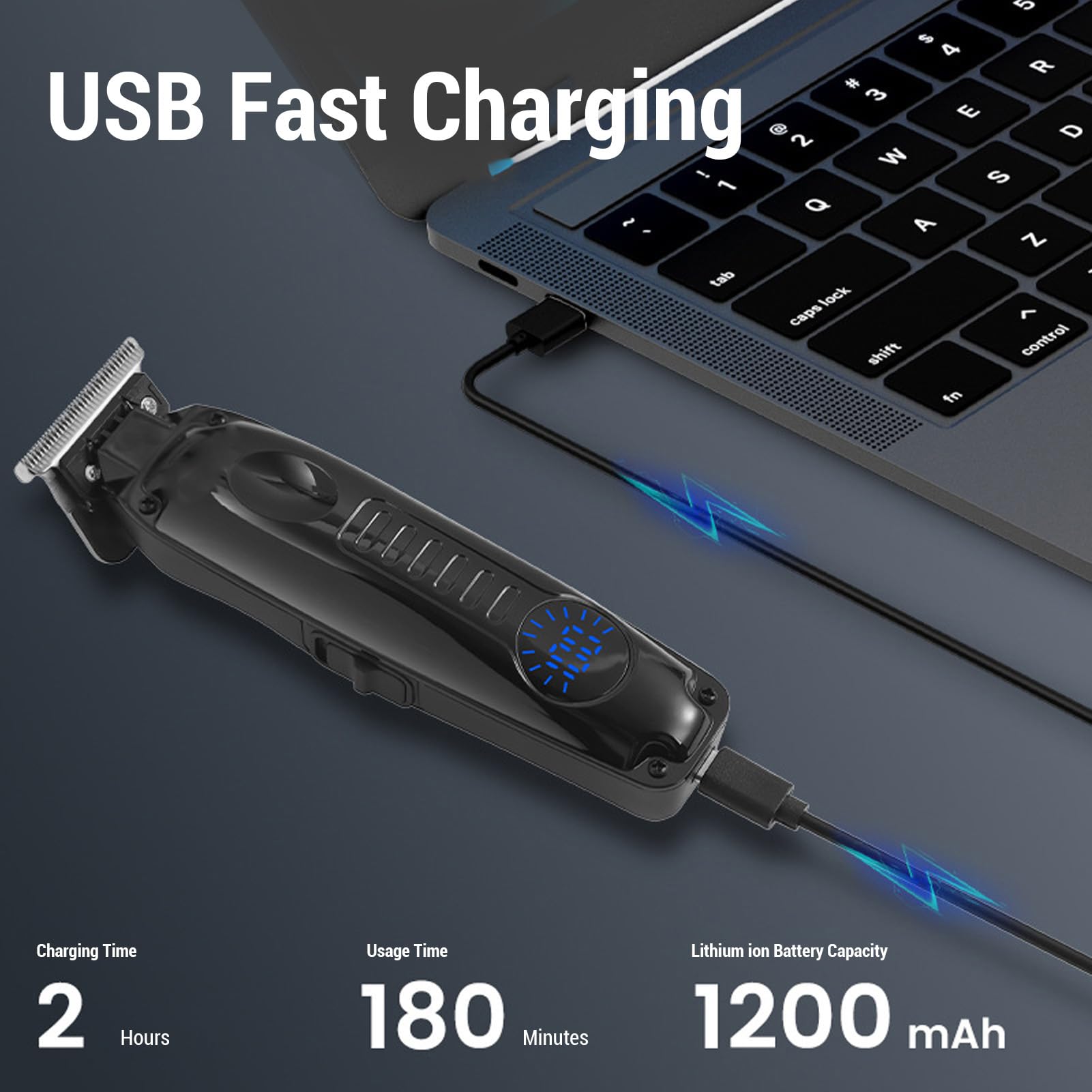 Wisoqu Hair Clipper for Men, Electric Hair Trimmer Powerful Low Noise Rechargeable with LED Display and 4 Guide Combs, Type C Charging, Safe for Skin and Travel Lock