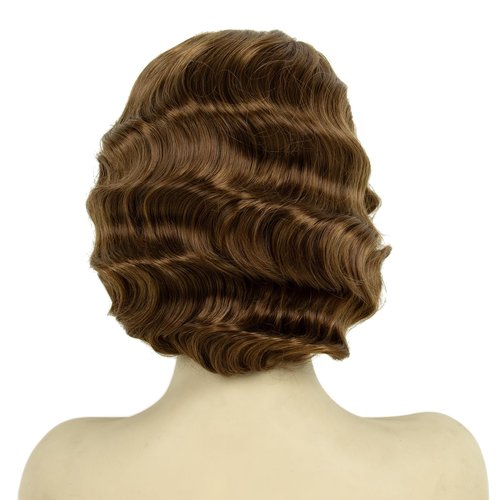 H&Bwig Short Ash Brown 20s Wigs for Women Natural Finger Wave Synthetic Hair Wig for Women Lady Ladies Cosplay Anime Party Costume Anime Flapper Wig