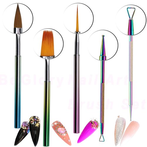 4-Piece Acrylic Nail Brush Set UV Gel Nail Art Brushes for Acrylic Application, Nail Brush Pen with Nail Art Tip Builder Brush Nail Art Liner Brush and Nail Art Dotting Pen 3D Nail Art Set