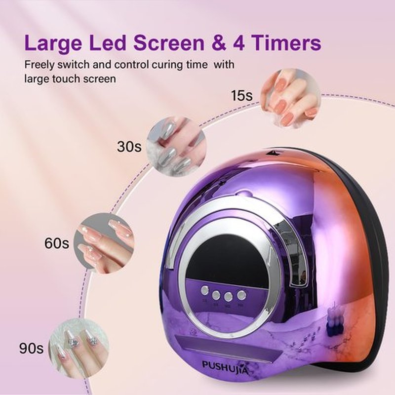 PUSHUJIA 300W Professional Nail Lamp - Fast Curing, Auto Motion Sensor, 4 Timer Settings, 72 LED Even Coverage for Gel Polish - Salon & Home Use