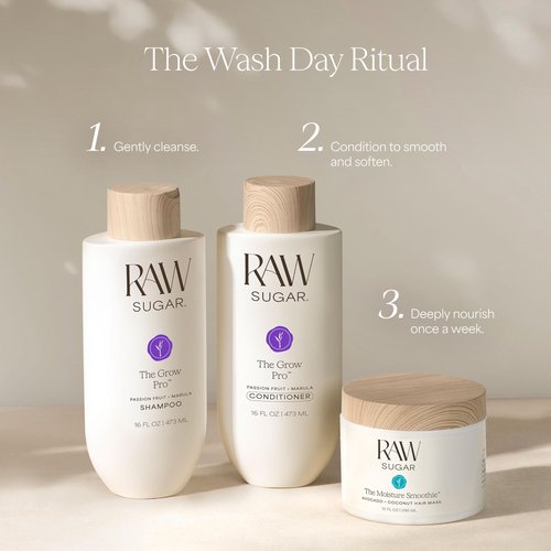 Raw Sugar Grow Pro Hair Care Bundle- Shampoo & Conditioner with Vegan Biotin for Anti-Thinning & Pro-Lengthening, Passion Fruit & Marula for Fuller Hair, Formulated without SLS/SLES or Parabens