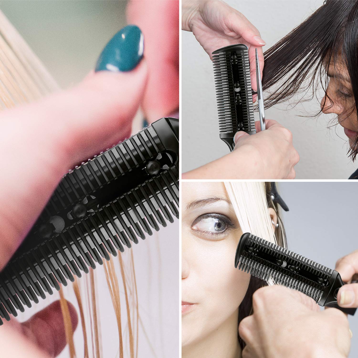 6 Pieces Hair Cutting and Thinning Razor Comb Set with 20 Razors, Dual-Side Slim Haircut Tool