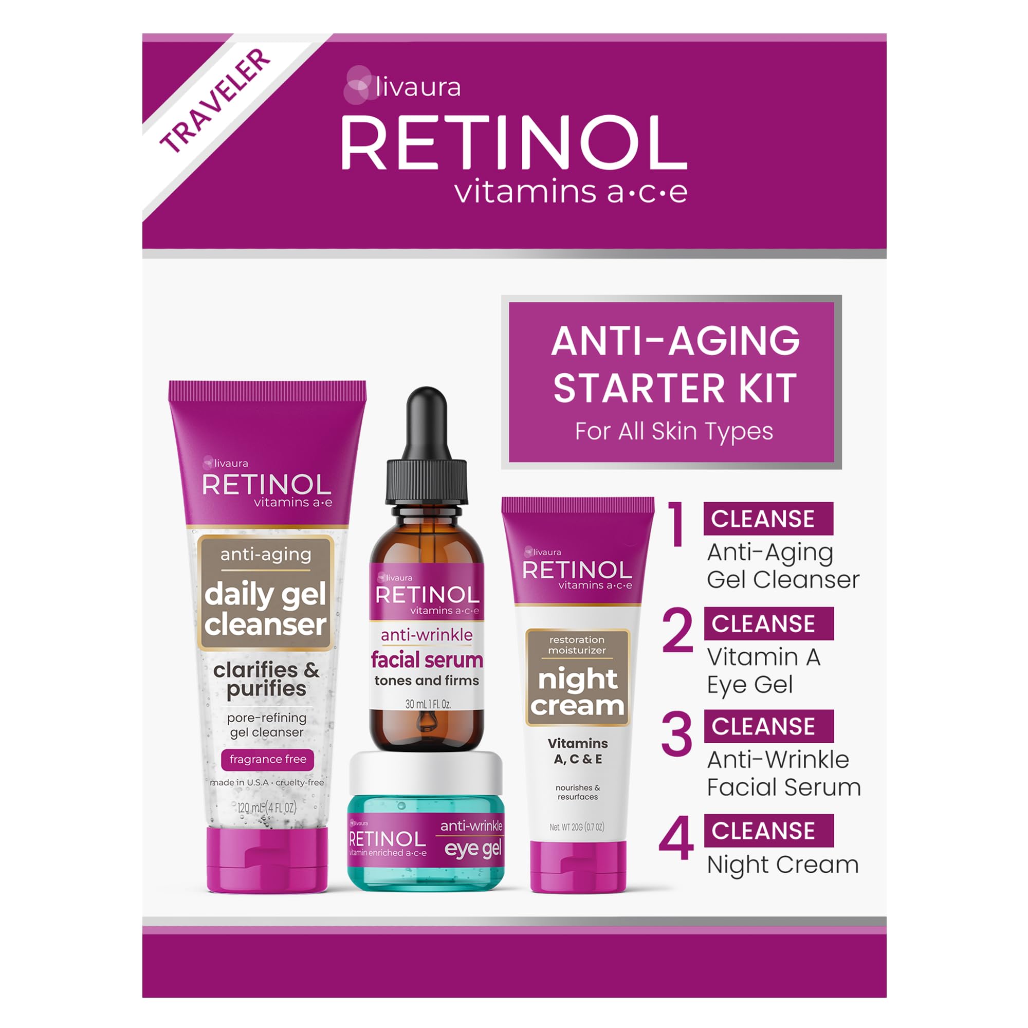 LIVAURA Retinol Skin Care Set for Women - Anti-Aging Cleanser & Serum Kit