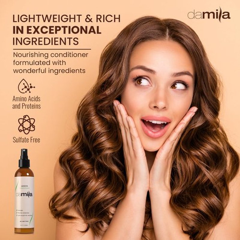 damila Keratin Leave In Conditioner Spray for Fine, Dry, Damaged and Curly Hair - Detangles and Protects Against Heat - Extends Your Keratin Treatment - Sulfate and Paraben Free