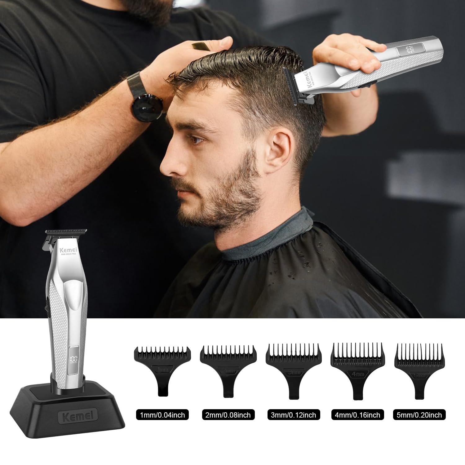 KEMEI Zero Gap Cordless Hair Trimmer Beard Clipper for Men KM-3023-702