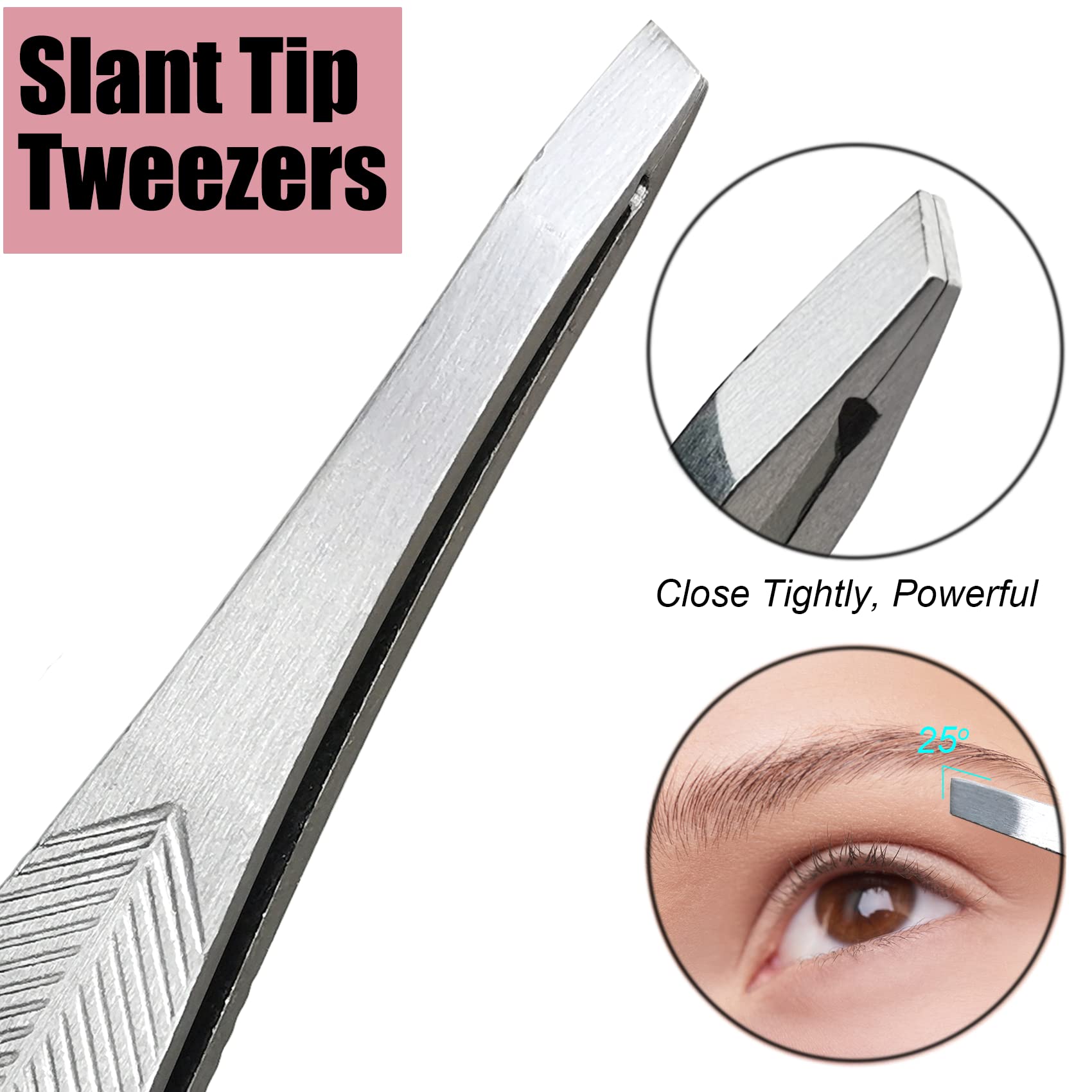 LePinko 2PCS Tweezers Set for Women and Men, Precision Tweezer kit for Ingrown hair, Facial Hairs, Chin Hair, and Splinter Removal, Professional Eyebrow Plucker Tweezers, Silver