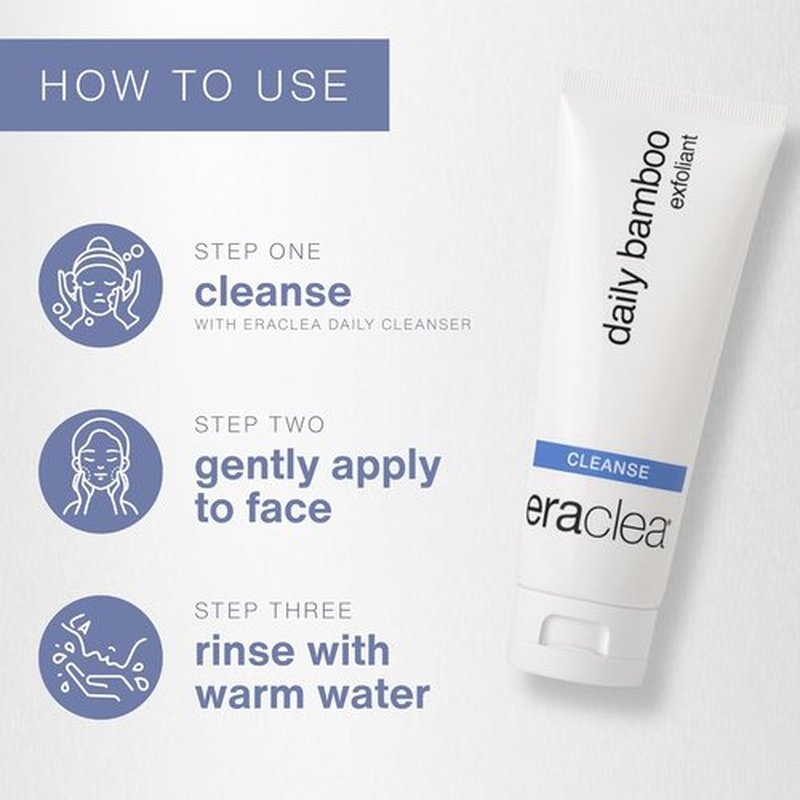 Eraclea Daily Bamboo Exfoliant Face Wash - Gentle Cleanser with Hyaluronic Acid for All Skin Types (4 fl oz)