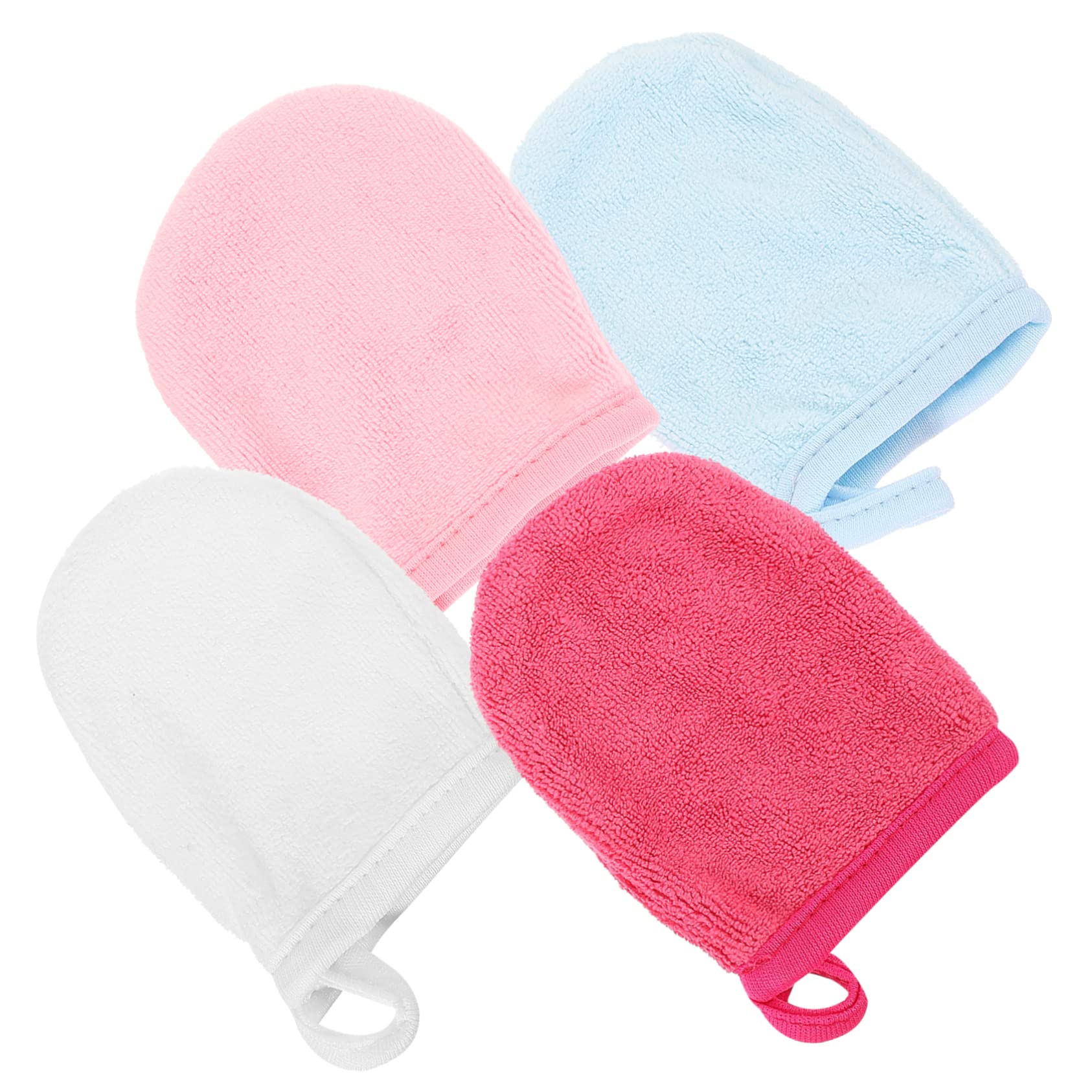 Beatifufu 4Pcs Microfiber Face Wash Gloves Reusable Makeup Remover Mitts Soft Facial Cleansing Cloths for Gentle Daily Skin Care and Makeup Removal