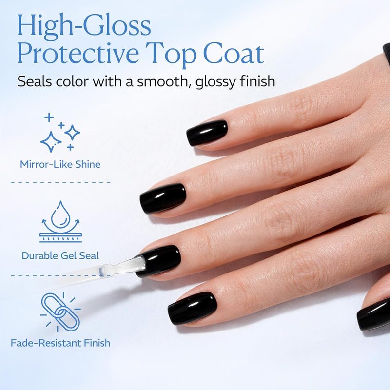 AZUREBEAUTY Gel Top Coat - No Wipe High Gloss Finish | 18ml Clear Long-Lasting Shine for Manicure