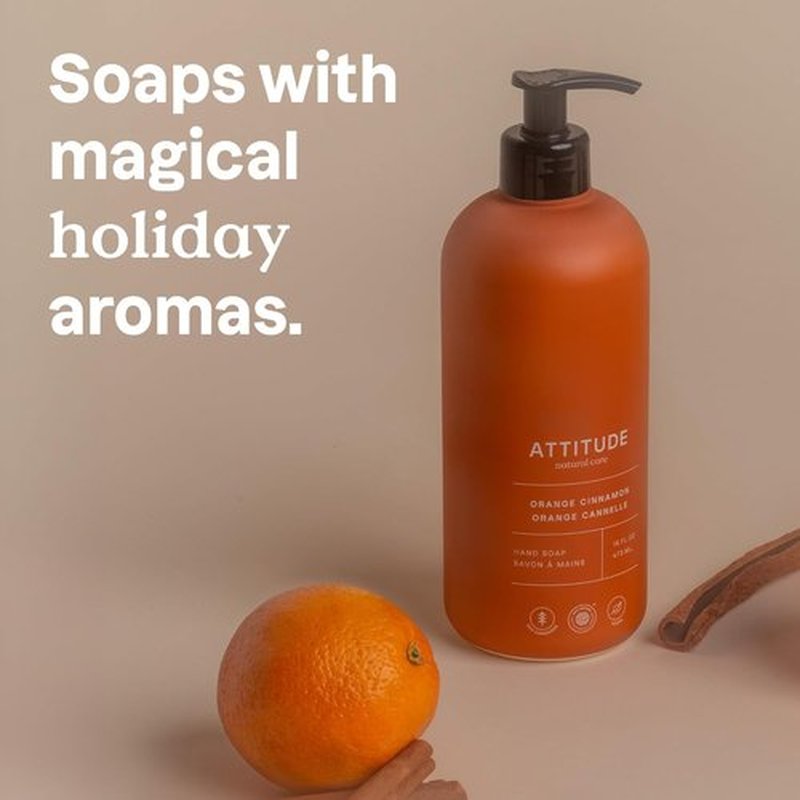 ATTITUDE Liquid Hand Soap - EWG Verified, Vegan & Plant-Based, Orange Cinnamon | 16 Fl Oz (Pack of 3)