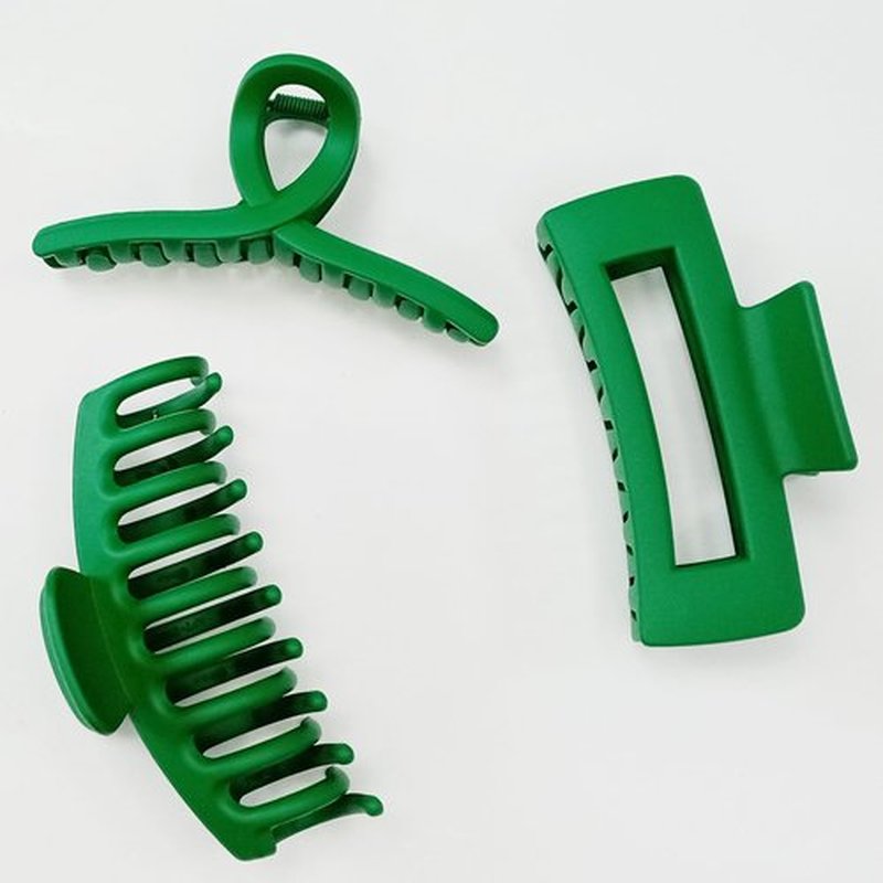 Kitiin Solid Green Large Hair Claw Clips for Thick/Fine/Thin Hair,Strong holding teeth interlocking Women Jaw Clips for Hair 3 Count In set hair clips for patrick's day (Green)