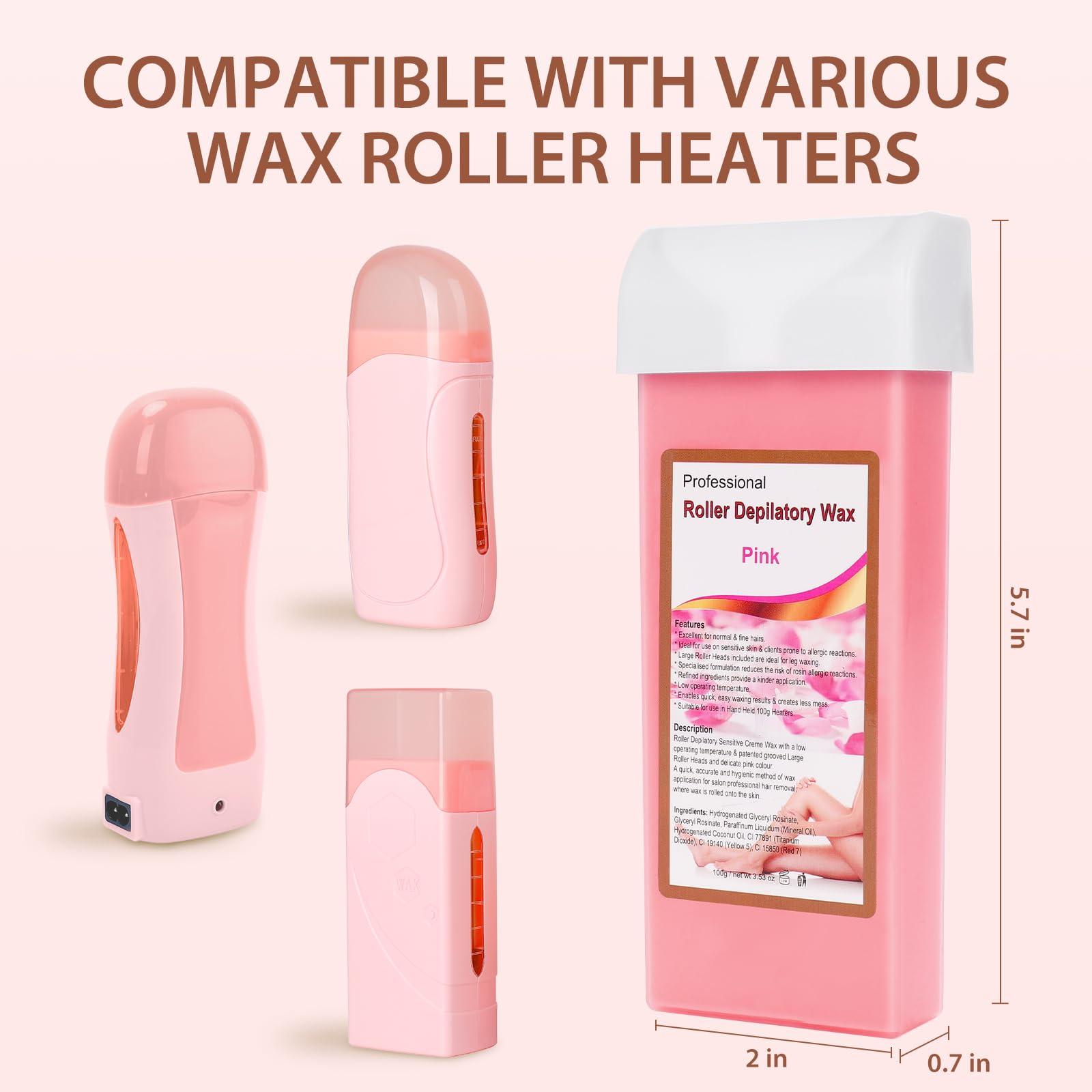 Roll on Wax Refill: 4 Rose Wax Roller Refill with 10 wipe - Hair Removal Cartridge for Body Legs Arms (100g/3.53oz, 4 Pack)