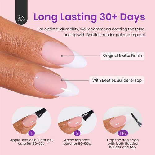 Beetles Almond Press on Nails - 210Pcs Ombre Medium Almond Nails Press on Nails 4-in-1 French Tip Press On Nails Press on 15 Sizes