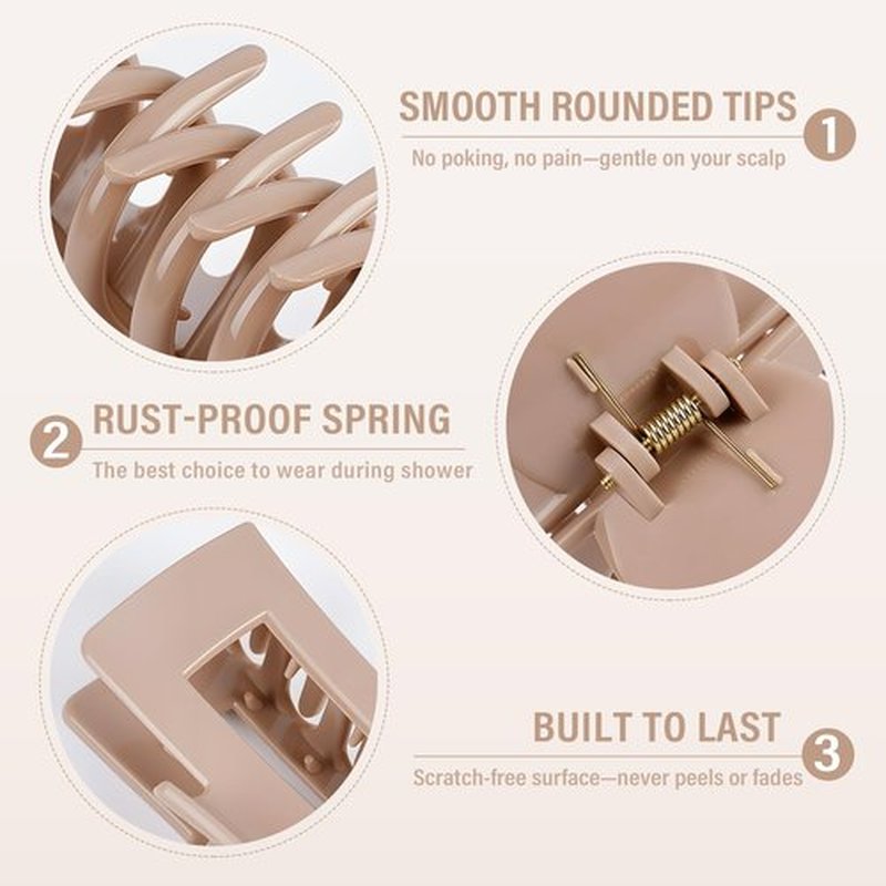 TOCESS Nylon Hair Claw Clips: Flexible & Unbreakable Safe Large Hair Claws for Thick/Thin Hair Women - Strong Hold 4 Pack 4.3 Inch Big Jaw Clips
