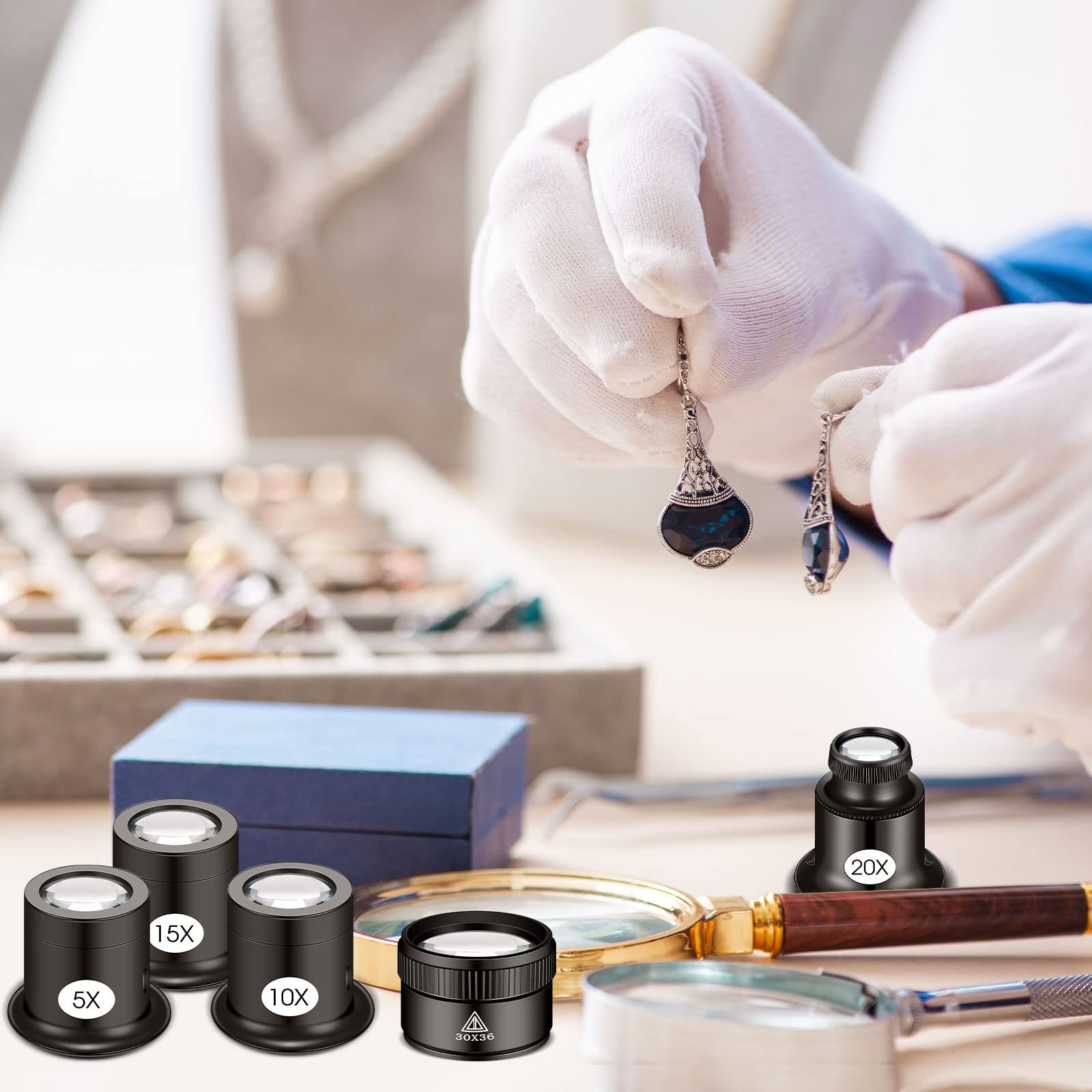 5 Pcs Jewelers Loupe Portable Monocular Magnifying Glass with 5X 10x 15x 20x 30 x 36 mm Lens Watch Eye Loops Magnifier Jewelry Experimental Repair Tool for Textile Optical Circuit Coins