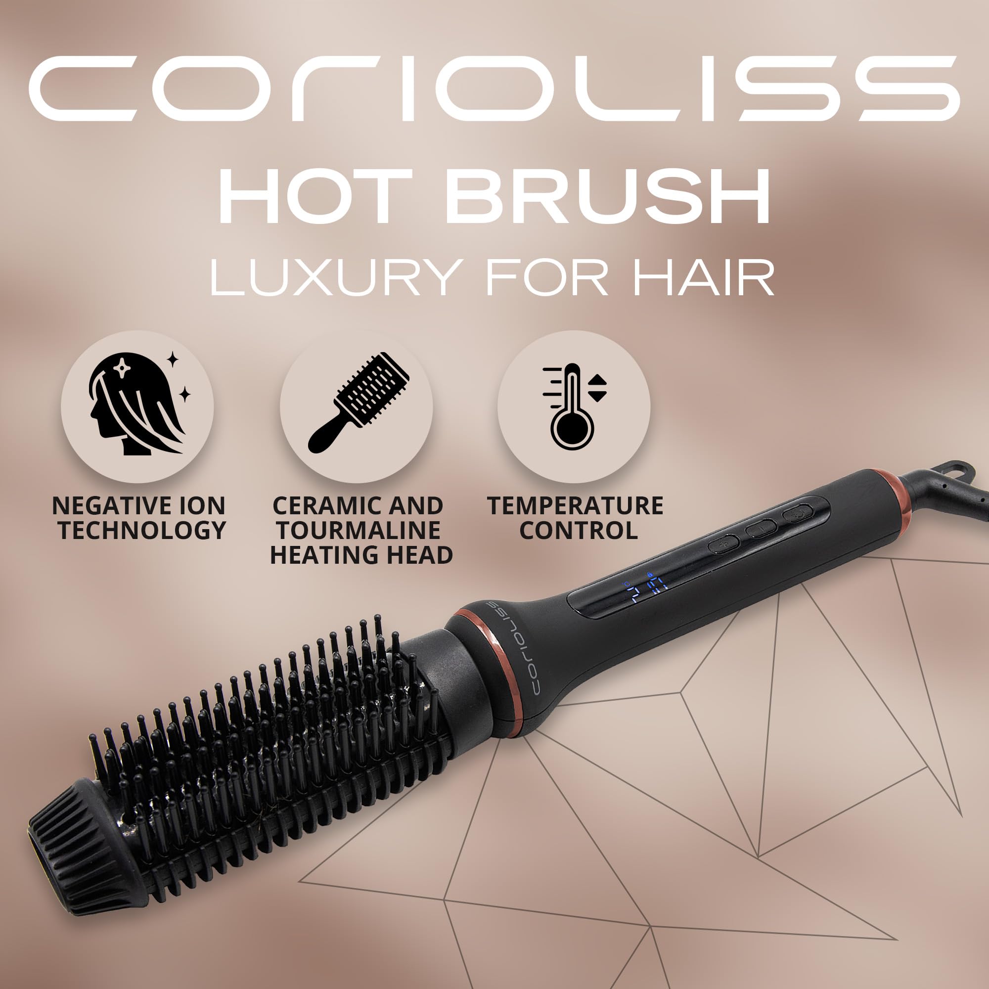 Corioliss Electric Hair Straightening Brush Hot Brush Antifrizz Temperature Control 80º to 210º Ionic Ceramic Automatic Switch Off