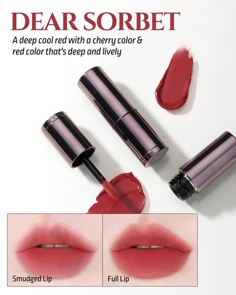 H HEVVY HEVVYMAKEUP Blurring Effect Lip Tint - Airy Velvet Matte Lips - Vegan, Longwear, Vibrant, Buildable Creamy Soft Texture - Korean Lip Makeup, Dear Sorbet, 0.13 fl.oz.