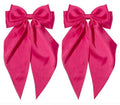 Pink Hair Bow for Women - Furling Pompoms Pack of 2 Hot Pink Bow Clips for Hair,Satin Big Bows Long Tail Alligator Clip Ribbon Large Pink Hair Accessories for Girls Women Teens