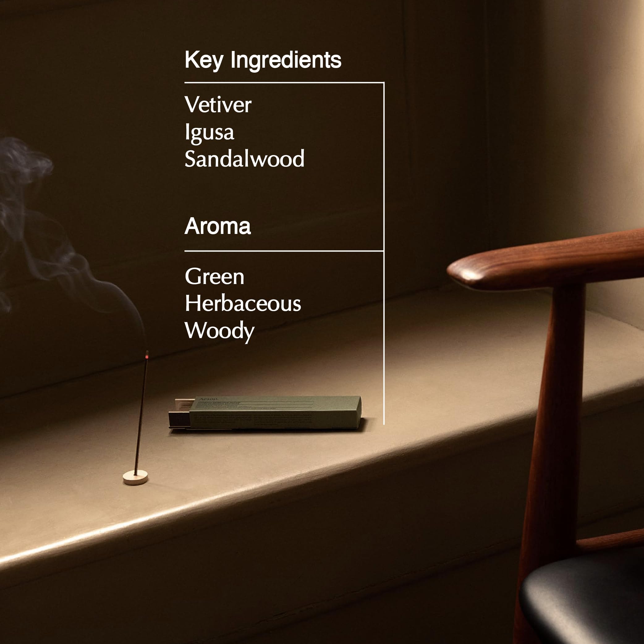 Aesop Kagerou Aromatique Incense Sticks | Earthy & Smoky Aroma of Vetiver and Sandalwood | 33 Sticks, 30-Min Burn Time | Includes Kanuma Pumice Holder | Vegan, No Synthetic Fragrance