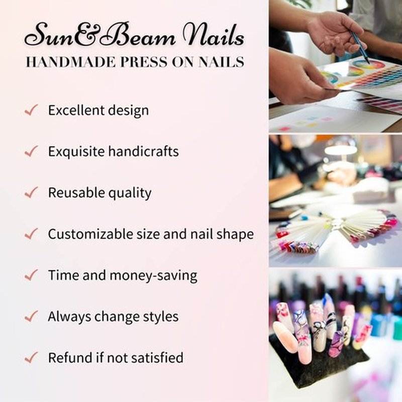 Sun&Beam Nails Handmade Press-on Medium Long Almond Fuchsia Pink Cat Eye Design Charming False Nail Tips 10 Pcs (#124 M)