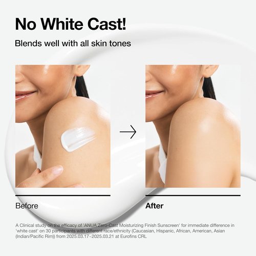 Anua Zero-Cast Moisturizing Sunscreen SPF 50 - Glow Natural Face Sunscreen with Hyaluronic Acid & Niacinamide | 1.69 fl oz