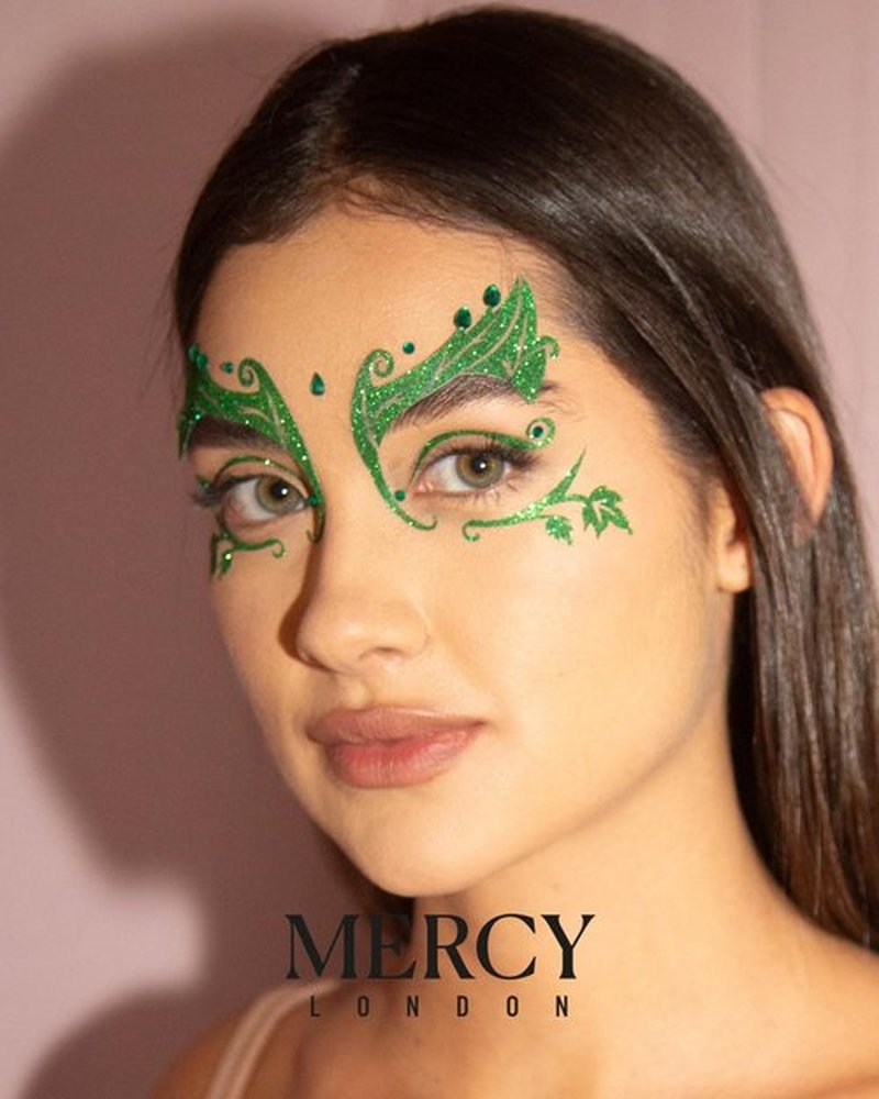 Poison Ivy Leaf Face Jewels by Mercy London Green Costume Accessories Face Gems Jewels All In One Halloween Headpiece Stick On
