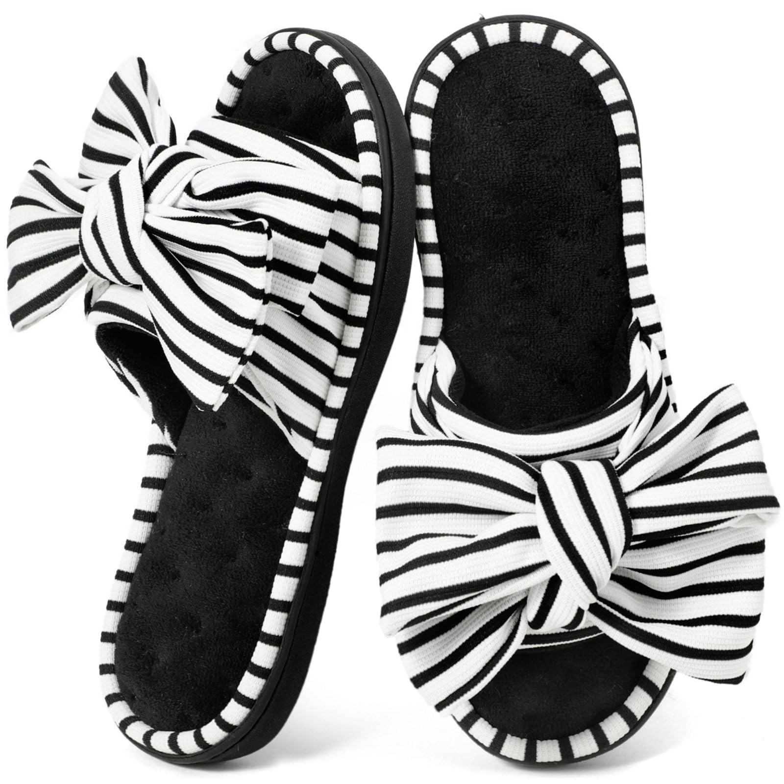 ULTRAIDEAS Womens Indoor Outdoor Slippers, Memory Foam Open Toe Cute House Shoes for Bedroom with Bow Design, Gift for Women(Black,7-8)