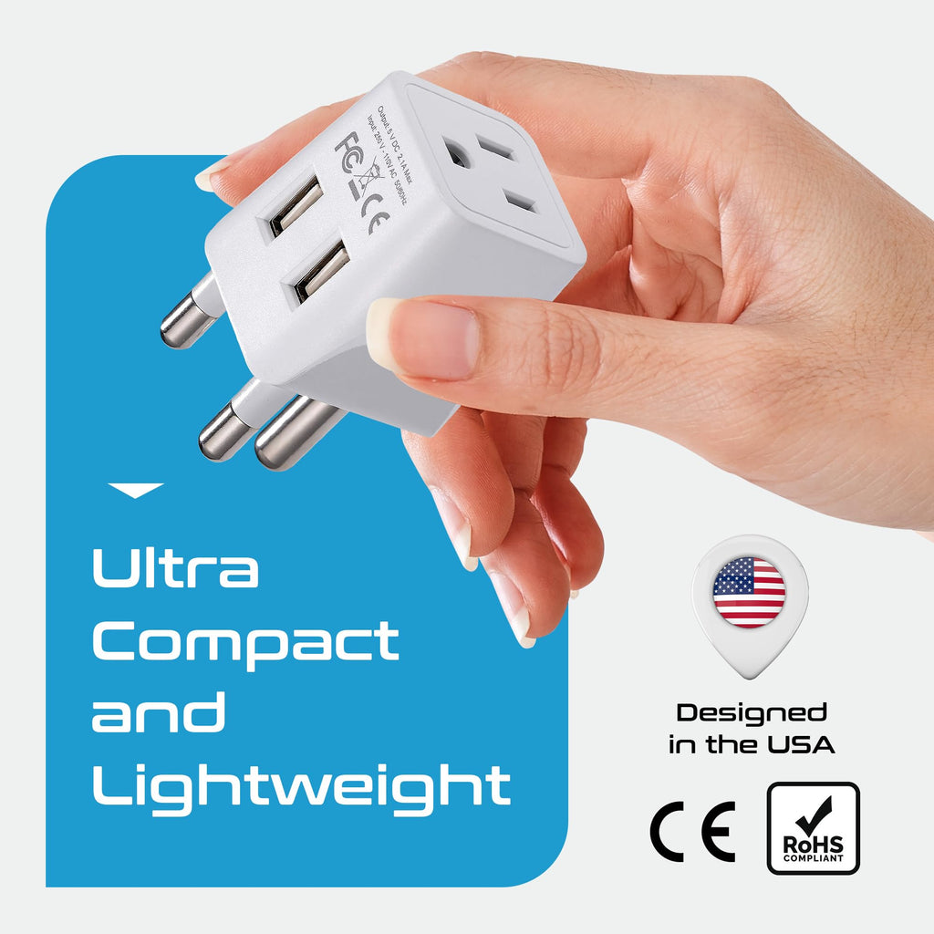 Ceptics South Africa, Botswana Travel Adapter Plug With Dual USB + USA Input - Type M - Ultra Compact - Safe Grounded Perfect for Cell Phones, Laptops, Camera Chargers and More (CTU-10L)