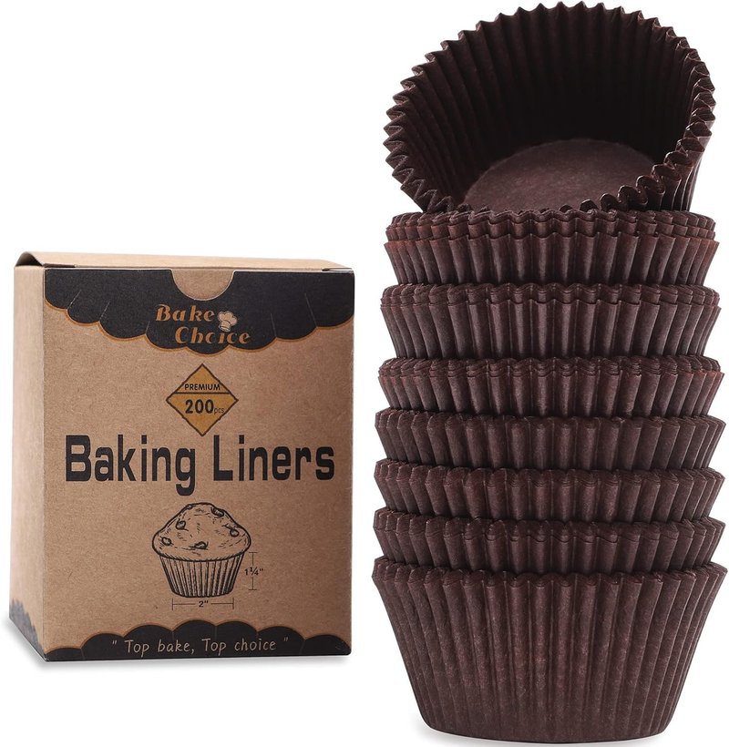 Bake Choice Cupcake Liners - 200 Pcs Food-Grade Brown Grease-Proof Muffin Wrappers for Baking & Decorating