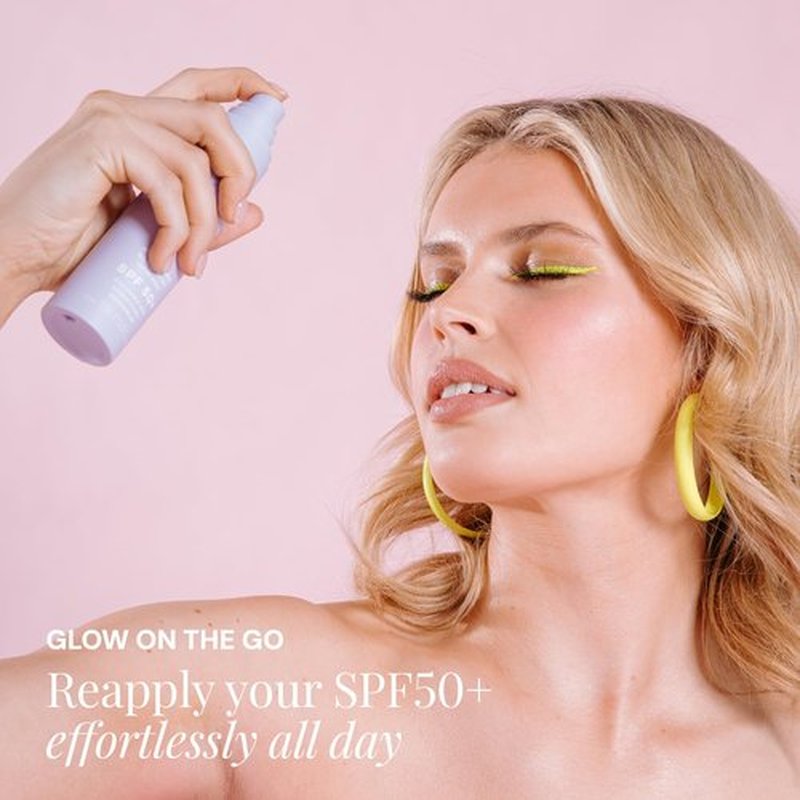 Naked Sundays SPF 50 Hydrating Glow Face Mist - Lightweight Sunscreen & Makeup Setting Spray with Hyaluronic Acid | 75ml