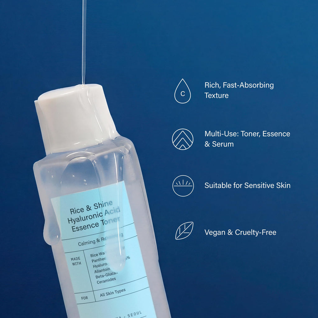 Meisani Rice & Shine Hyaluronic Acid Essence Toner - Hydrating Brightening Facial Toner with Ceramides and Panthenol| Korean Vegan Skincare | 5.07 fl.oz.