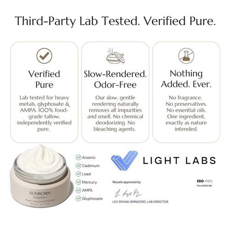 Pure Whipped Tallow Face Moisturizer - Unscented, 100% Grass-Fed Beef Tallow | Handmade in USA