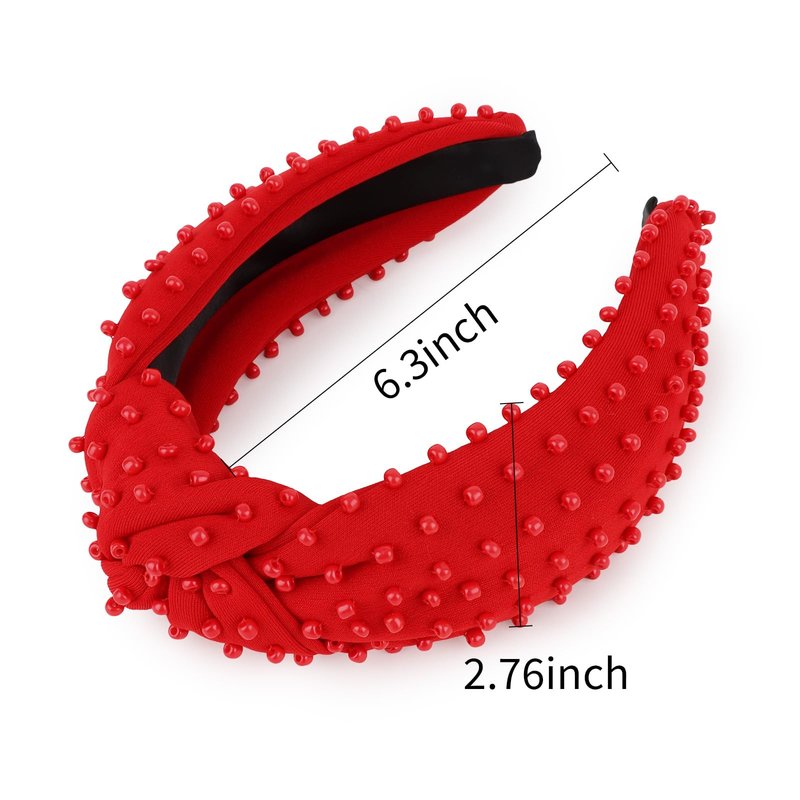 YISSION Red Knotted Headband for Women - Wide Beaded Hair Hoop, Valentine's Day Hair Accessory for Daily Wear, Dating & Party Outfits
