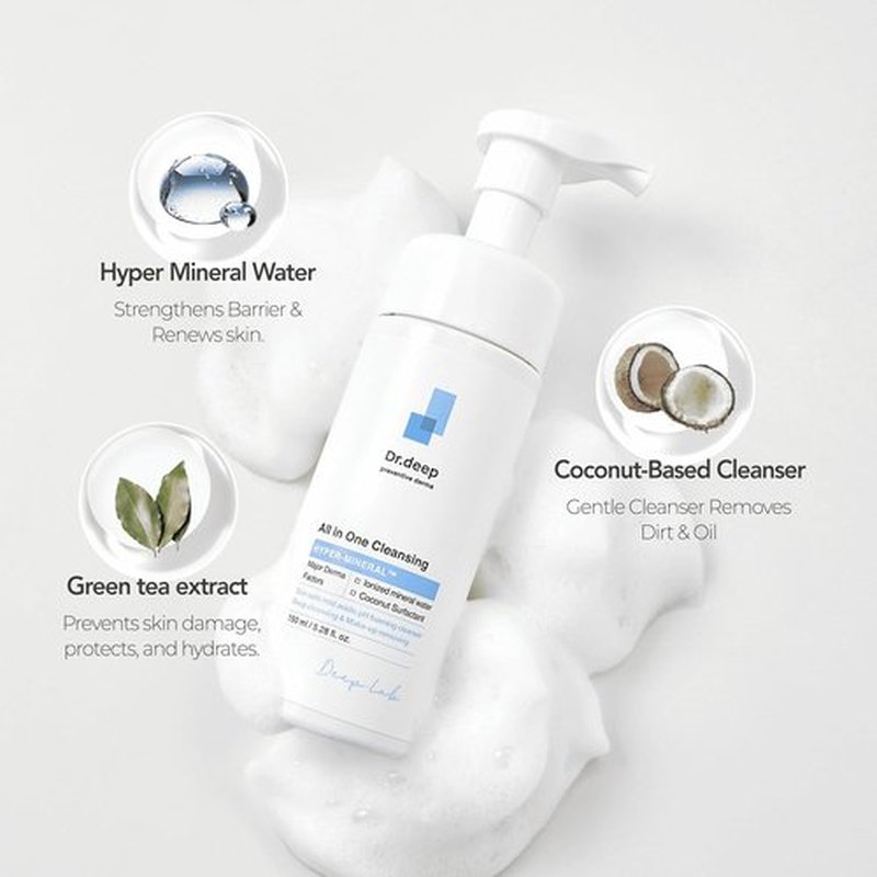 Dr. Deep Foaming Facial Cleanser - All-in-One Korean Formula for Bumpy Skin & Blackheads | 5.07 fl. oz