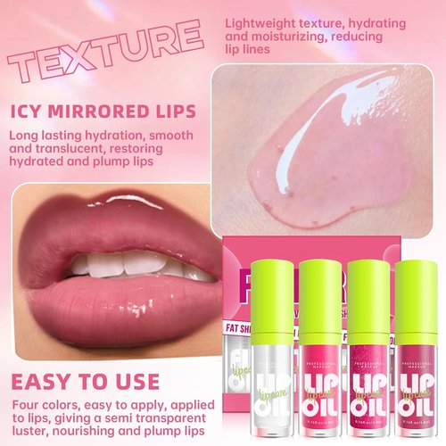 HOSAILY Hydrating Lip Oil & Liner Set - Plumping Gloss with Shiny Glow | Moisturizing Pink Glitter