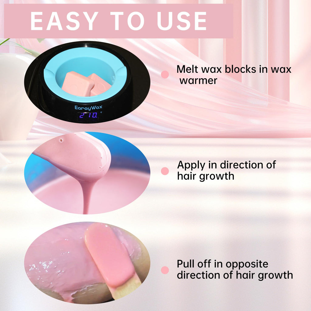 EarayWax Hard Wax, 1lb Wax Blocks for Hair Removal Sensitive Skin with Rose Formula, Perfect for Full Body, Facial, Brazilian Bikini, and Legs at Home Wax Refill for Women Men
