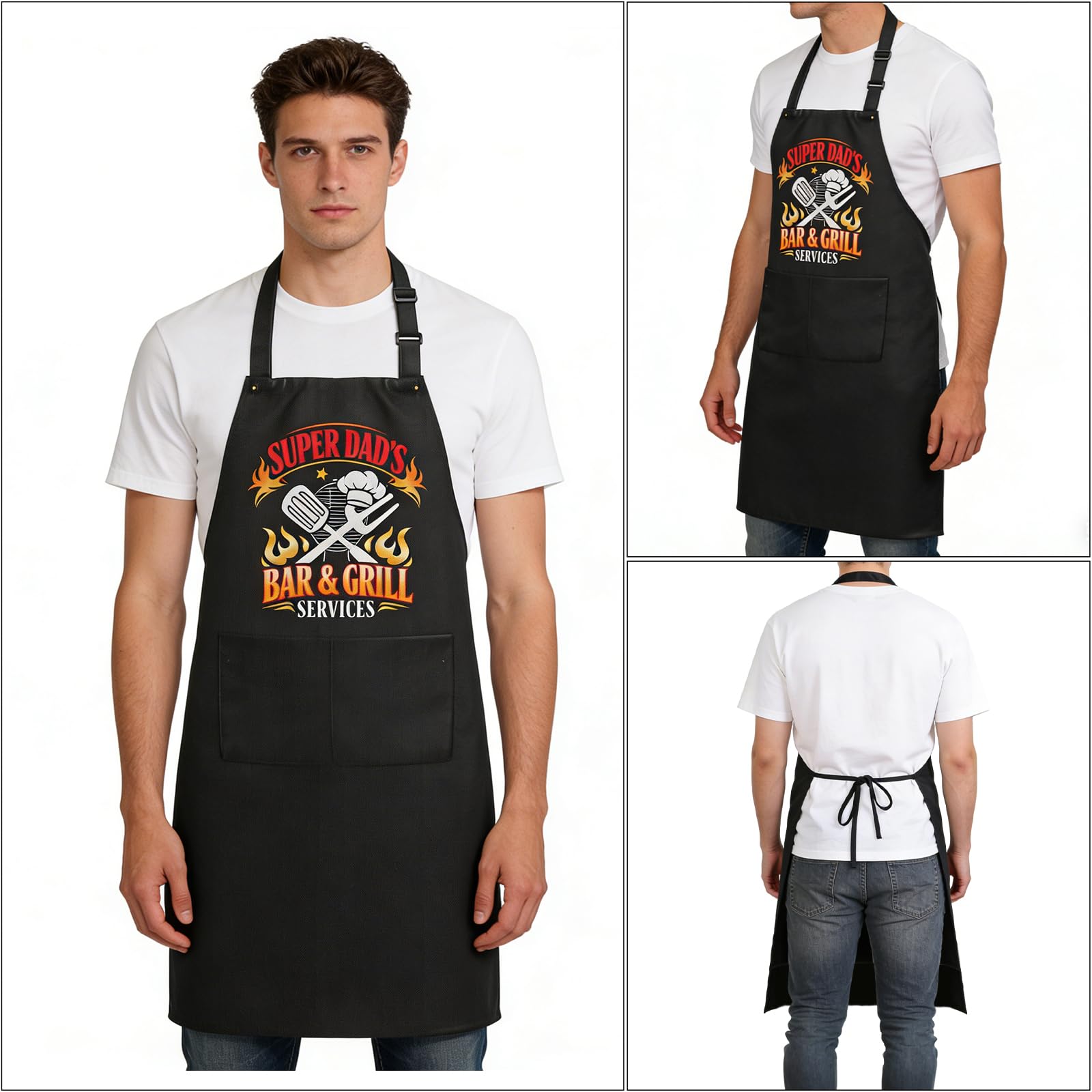 DFPDFP Dad Birthday Gifts from Daughter Son - Funny Grilling Aprons for Men, Men Gifts for New Daddy Father in Law, Heavy-Duty BBQ Cooking Aprons with 2 Big Pockets, Fathers Day Gift for Dad