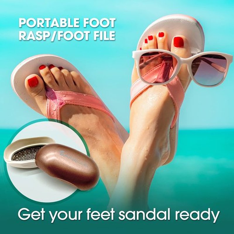 BARIELLE Portable Oval Gold & White Clamshell Foot File/Foot Rasp with 2.5oz Total Care Foot Cream 2-PC Foot Care Set