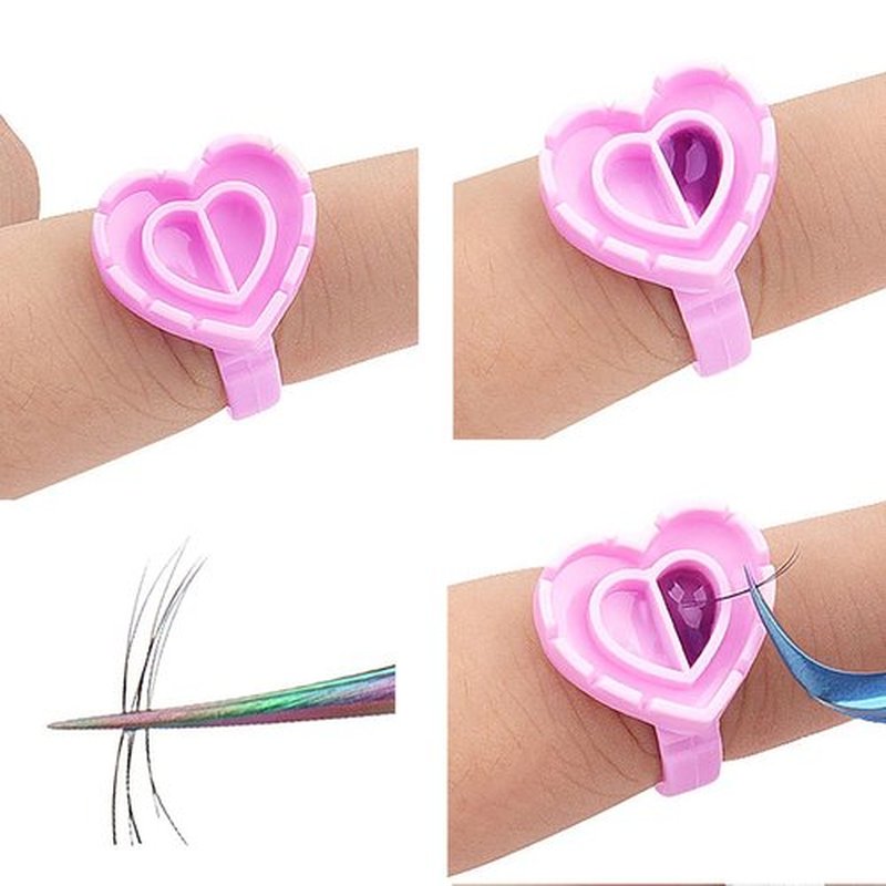 300PCS Disposable Glue Rings for Eyelash Extensions - Smart Holder Cups With Lovely Shape Lash Fan Blossom - Rose Red