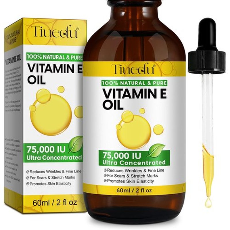 Tiuedu Natural Vitamin E Oil for Skin, 75,000 IU Ultra Concentrated Vitamin E Oil for Face, Hair and Scars, Moisturizing Dry Skin Oils, Promotes Skin Elasticity, 2Fl Oz