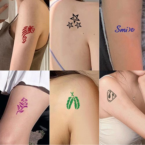 95 PCS Temporary Tattoos Stencils Kit,Temporary Tattoos Kit - 6 Pcs 3 Color(black*1,brown*4 & Red*1) Ink with 6 removal wipes,10 disposable cotton swabs DIY Body Art Painting for Women Men Adults