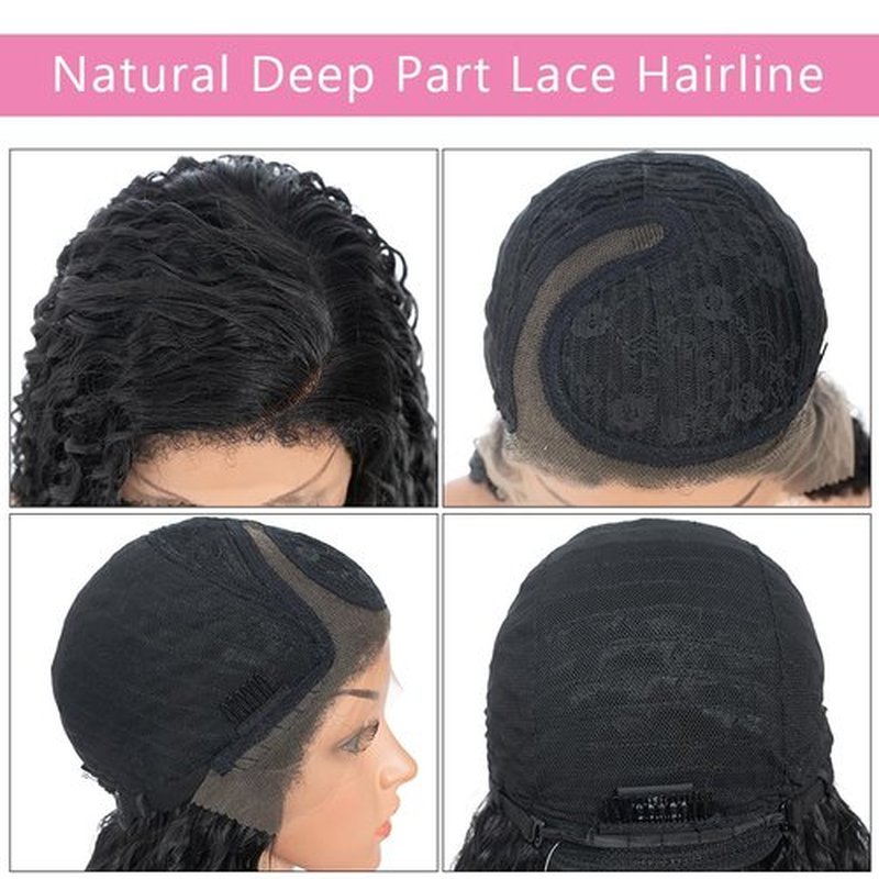Style Icon 36”Super Long Curly Wig C-Shaped Side Part Lace Wig Afro Baby Hair Synthetic Black Wigs(36 inches, 1B)