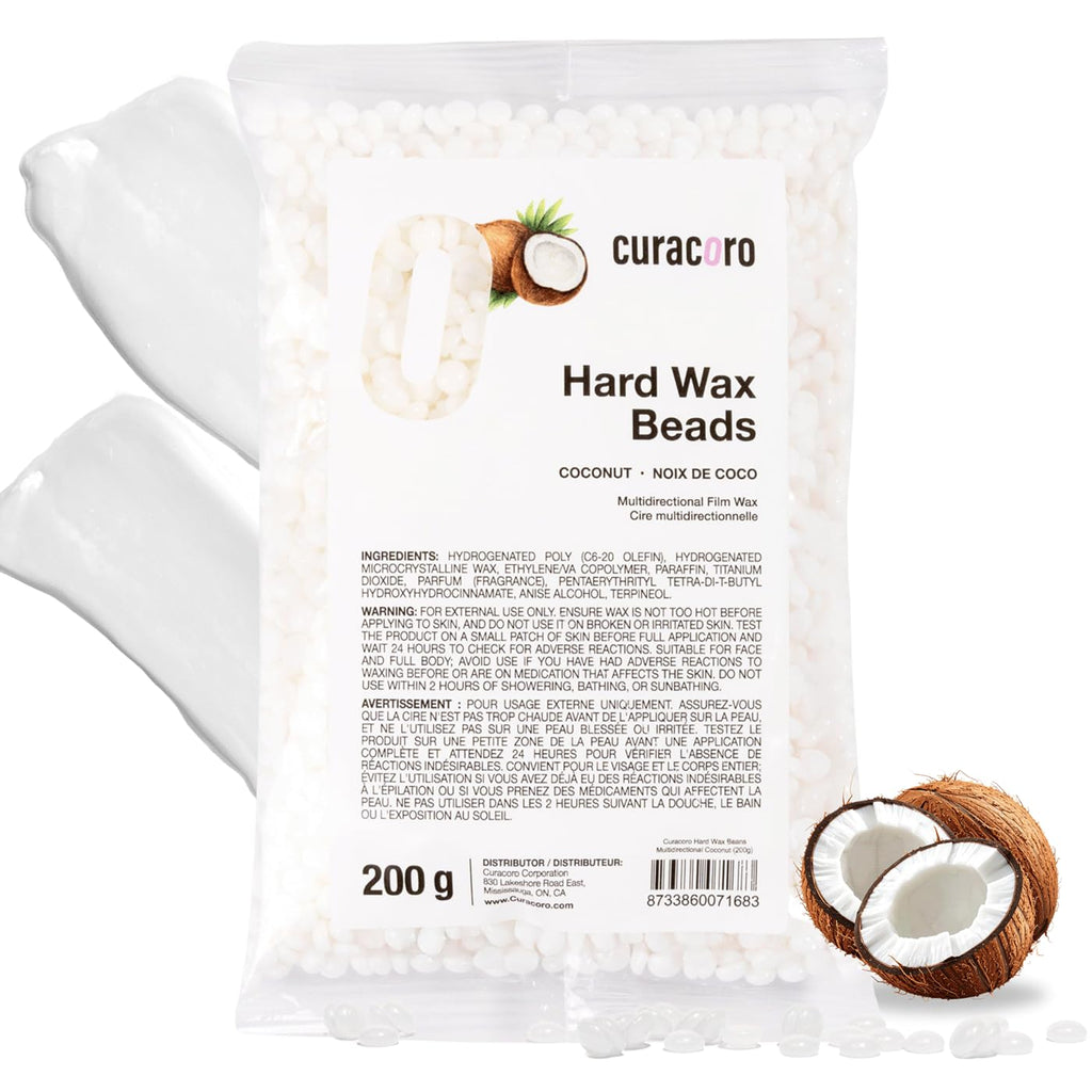 Curacoro Italian Hard Wax Beads 200g, Hair Removal Wax Beans, Coconut