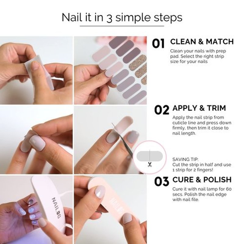 NAILOG Semi Cured Gel Nail Strips, 20Pcs Long Lasting Light Green Black Color Block Gel Nail Stickers, Salon Quality Easy Apply & Remove Works with Any UV/LED Nail Lamps, Three