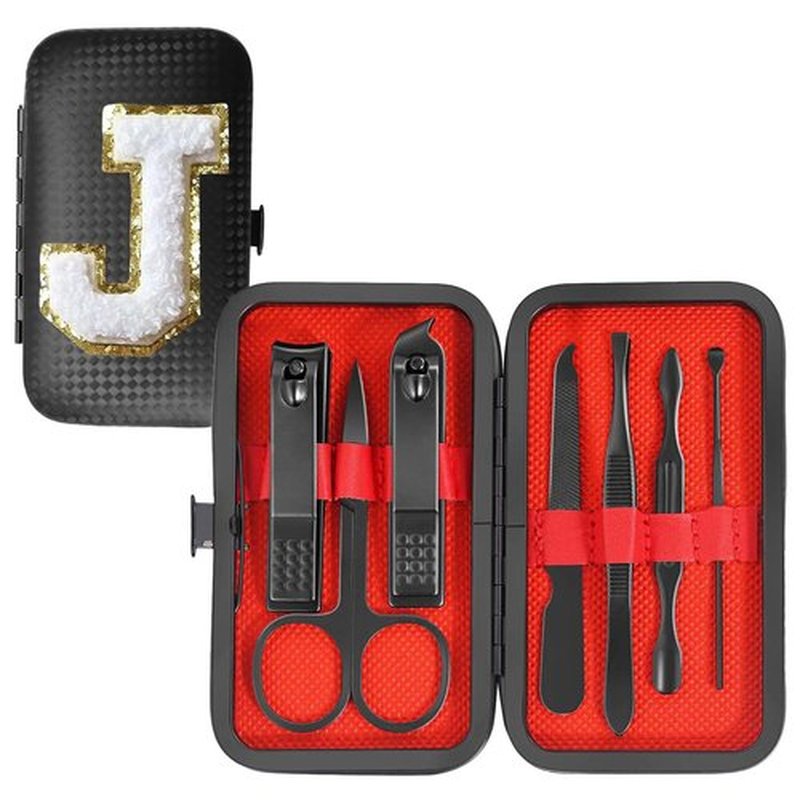 Manicure Set 7 PCS Nail Clippers Kit, Bafezoze Mens Grooming Kit, Initial Christmas Stocking Stuffers for Men Boys Letter J