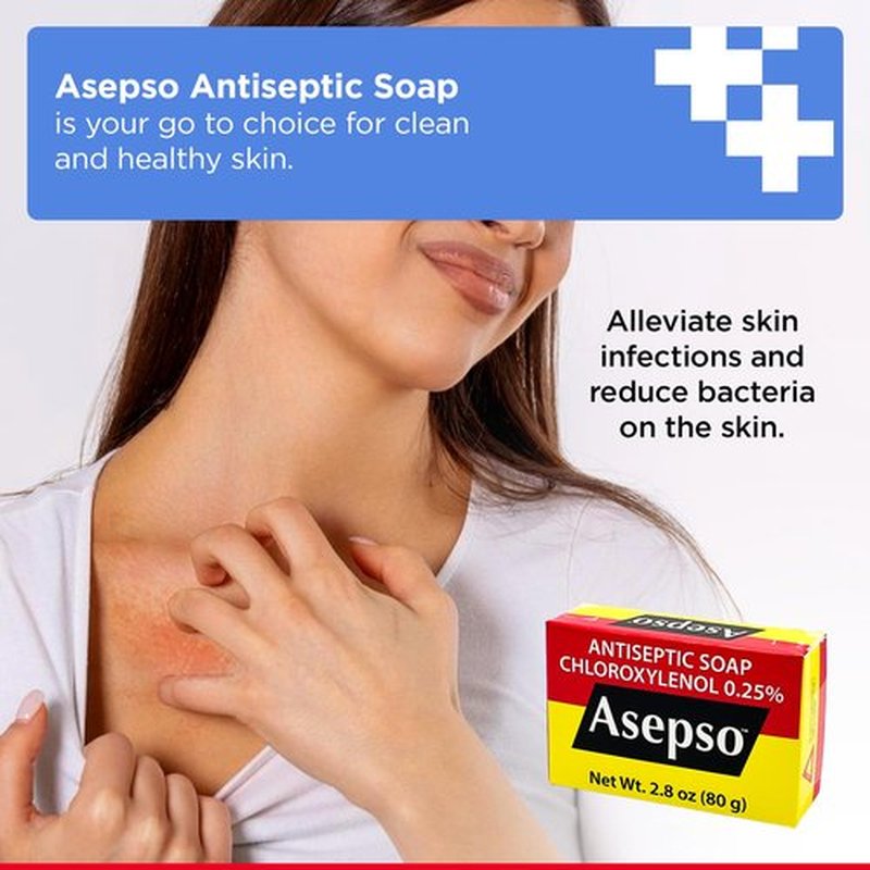 Asepso Antibacterial Bar Soap – 4 Pack 80g / 2.8 oz Each – Antiseptic Cleansing Soap – Choose Scent (Original)